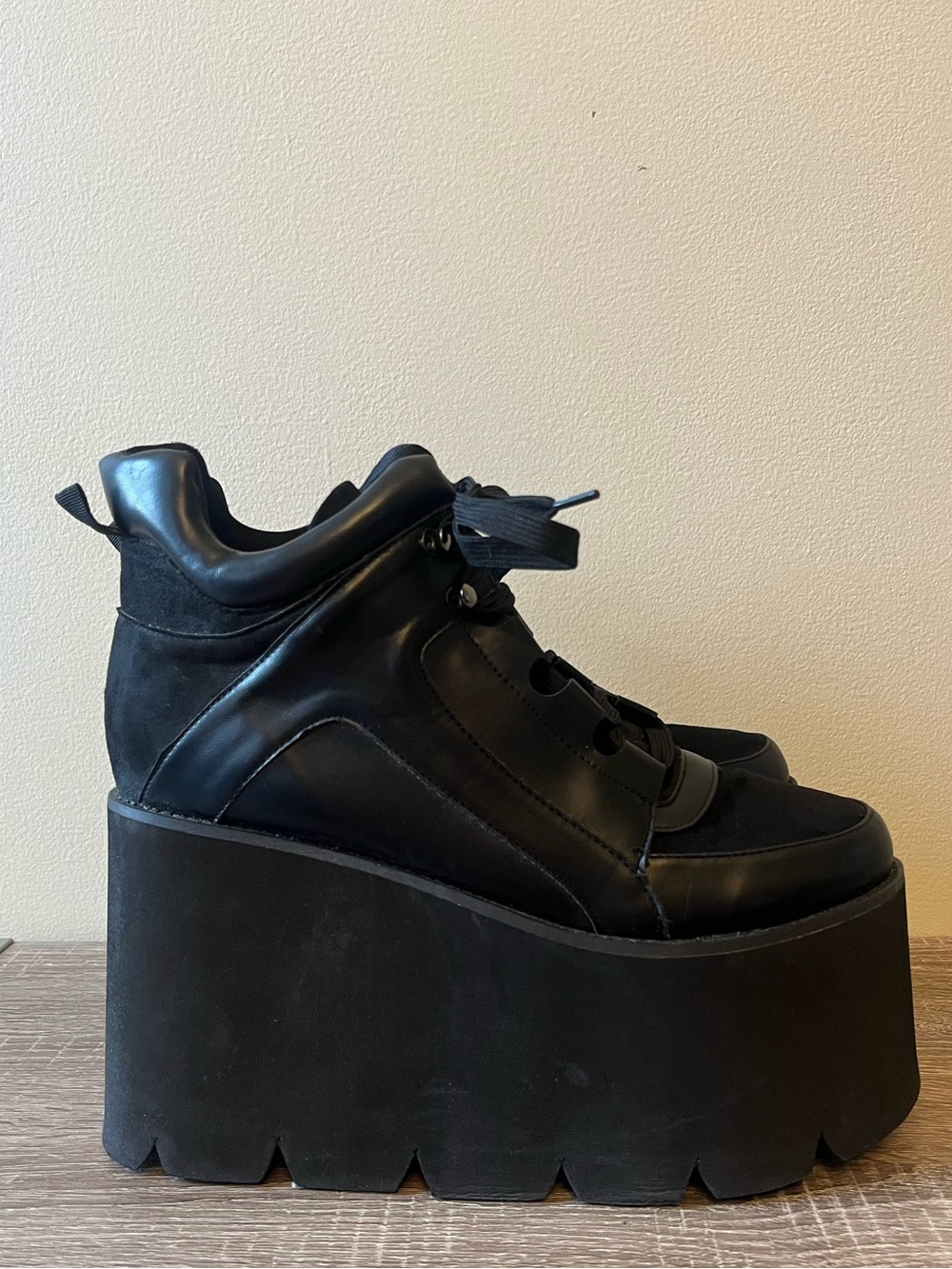 Black Lace Up Platform Boots Women's Size 11 Halloween Costume Cosplay